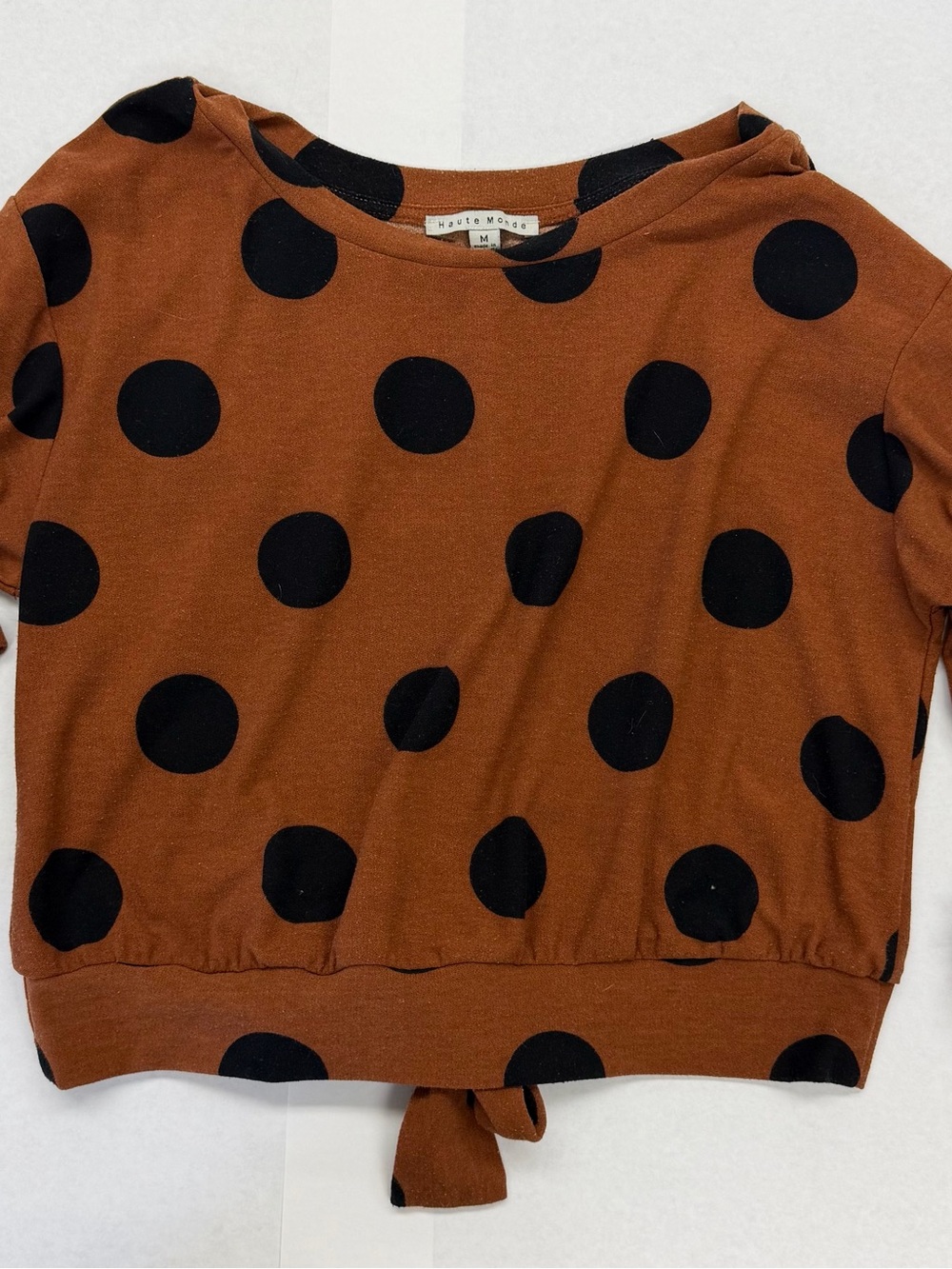Haute Monde Rust Brown & Black Polka Dot Tie-Hem Sweatshirt